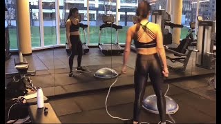 Super Black Shiny Leggings Wearing in Gym Jump Rope Test [upl. by Marja]