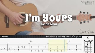 Im Yours  Jason Mraz  Fingerstyle Guitar  TAB  Chords  Lyrics [upl. by Ettezus]