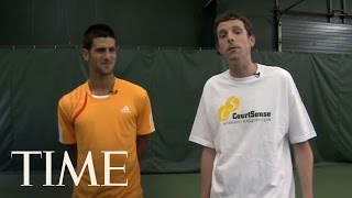 Novak Djokovics John McEnroe Impression amp Free Tennis Lessons  TIME [upl. by Serles]