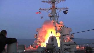 US Navy Destroyer launches Tomahawk cruise missiles [upl. by Nevad634]