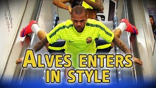 Dani Alves goes down escalator head first ahead of Champions League final [upl. by Ahsieken]