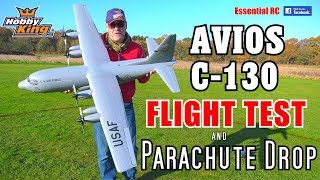 HobbyKing  Avios Lockheed C130 Hercules PARACHUTE DROP and ESSENTIAL RC FLIGHT TEST [upl. by Waal]