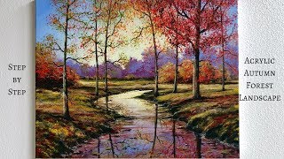 Autumn Forest STEP by STEP Acrylic Painting ColorByFeliks [upl. by Marek]