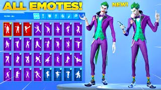 NEW JOKER SKIN Showcase with All Fortnite Dances amp Emotes The Last Laugh Bundle [upl. by Eekaz]