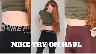 TRYING ON NEW NIKE LEGGINGS  Review [upl. by Aracat96]