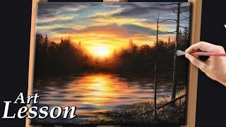 Acrylic Painting Lesson  Sunset and water landscape [upl. by Corri]