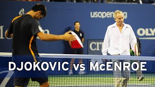 Novak Djokovic challenges John McEnroe to a match  US Open 2009 [upl. by Annahc]