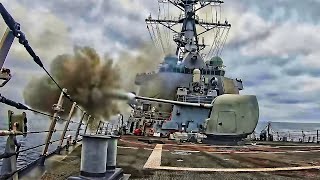 US Navy Destroyer Fires Its Weapons [upl. by Adal966]